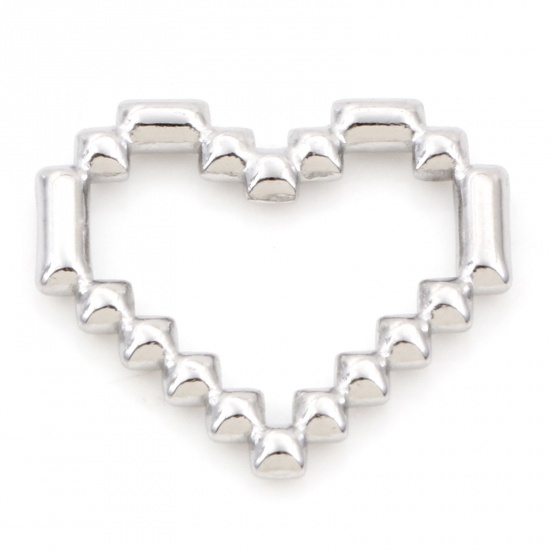 Picture of 304 Stainless Steel Connectors Charms Pendants Silver Tone Heart 20mm x 19mm, 2 PCs