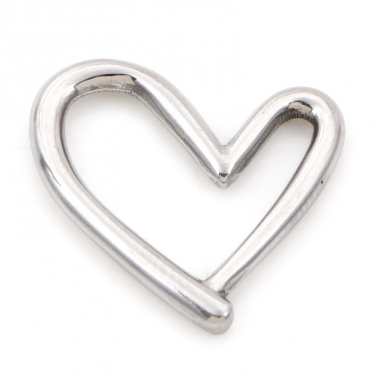 Picture of 304 Stainless Steel Connectors Charms Pendants Silver Tone Heart 21mm x 20mm, 2 PCs