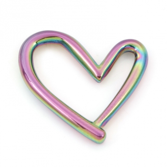 Picture of 304 Stainless Steel Connectors Charms Pendants Rainbow Color Plated Heart 21mm x 20mm, 2 PCs