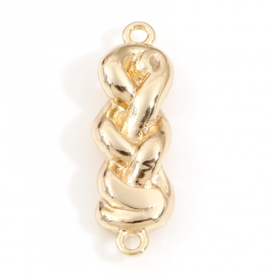Picture of Brass Connectors Charms Pendants Rope Knot 18K Real Gold Plated 24.5mm x 7.5mm, 2 PCs                                                                                                                                                                         