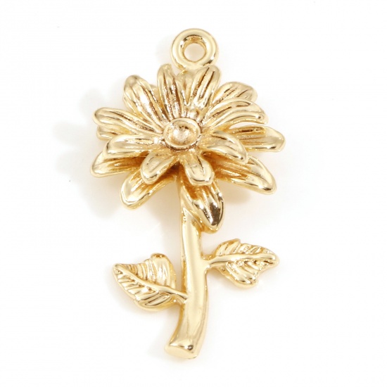 Imagen de Latón Colgantes Charms Flor 18K Oro Real Chapado 28mm x 15mm, 2 Unidades