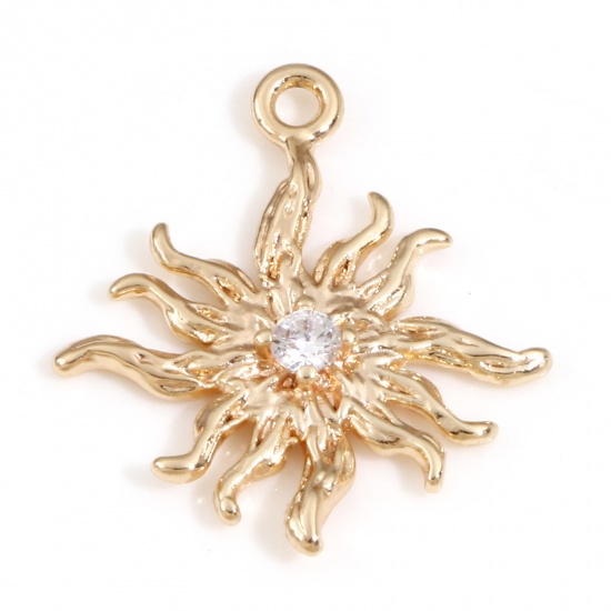 Image de Breloques Galaxie en Laiton Soleil Plaqué Or Véritable 18K à Zircone Cubique Clair 21.5mm x 19mm, 2 Pcs