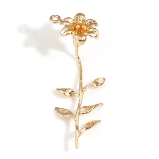 Picture of Brass Charms 18K Real Gold Plated Flower 3D 3.3cm x 1.1cm, 2 PCs