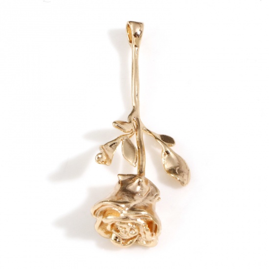 Picture of Brass Charms 18K Real Gold Plated Flower 3D 29.5mm x 12mm, 2 PCs