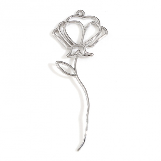 Immagine di Ottone Ciondoli Le foglie del Fiore Vero Platino Placcato Filigrana 4.2cm x 1.7cm, 2 Pz