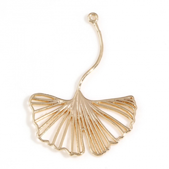 Immagine di Ottone Ciondoli Foglia di Gingko 18K Vero Oro Placcato Filigrana 3.6cm x 2.5cm, 2 Pz