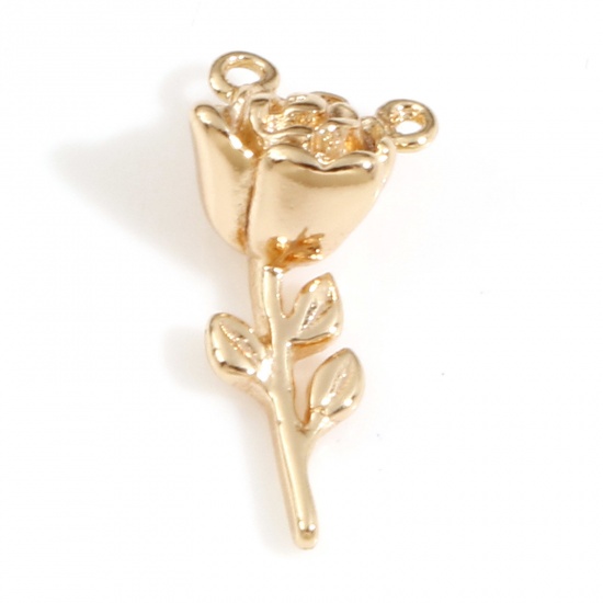 Picture of Brass Charms 18K Real Gold Plated Flower 3D 13.5mm x 5mm, 2 PCs