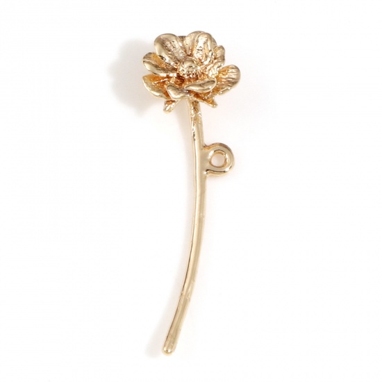 Picture of Brass Charms 18K Real Gold Plated Flower 3D 23.5mm x 6.5mm, 2 PCs
