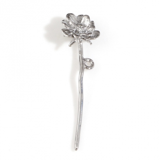 Picture of Brass Charms Real Platinum Plated Flower 3D 23.5mm x 6.5mm, 2 PCs