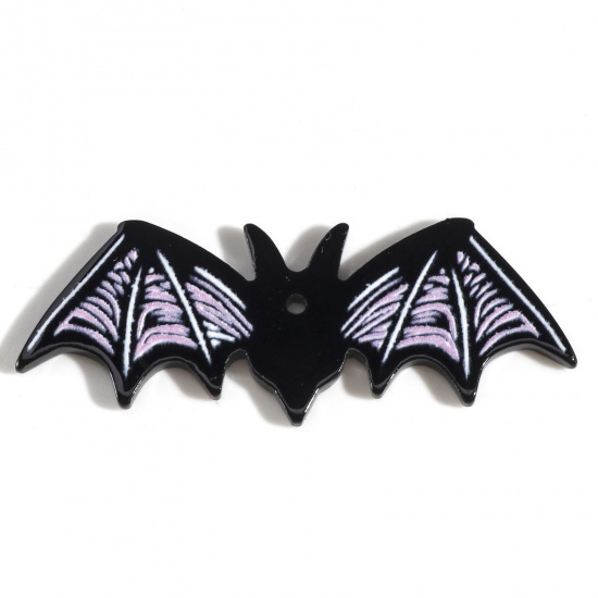 Picture of Acrylic Halloween Pendants Halloween Bat Animal Black & Purple 5.3cm x 2cm, 5 PCs