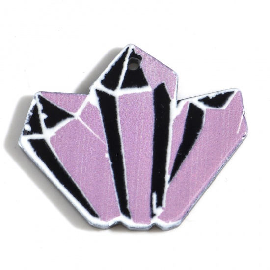 Picture of Acrylic Halloween Pendants Diamond Shape Black & Purple 3.6cm x 3.1cm, 5 PCs