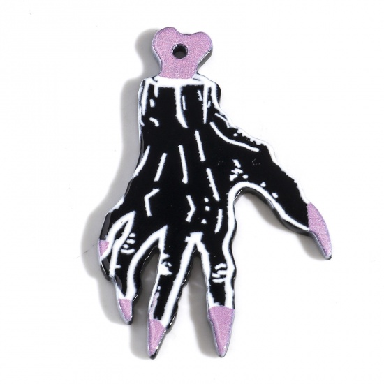 Picture of Acrylic Halloween Pendants Hand Black & Purple 4.9cm x 3.2cm, 5 PCs