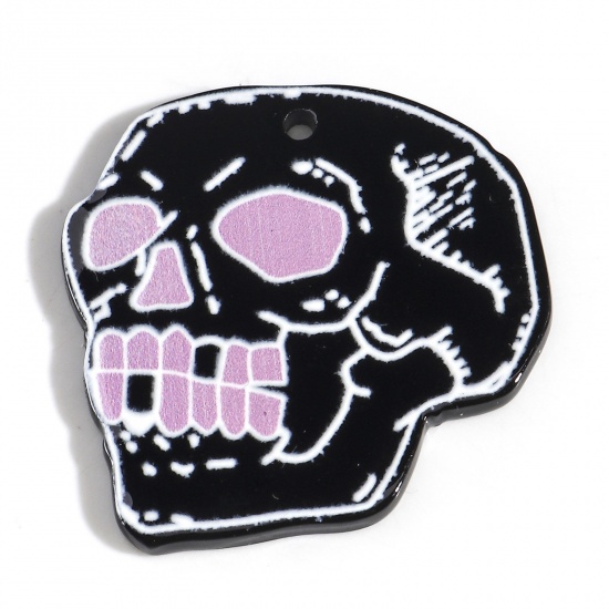 Picture of Acrylic Halloween Pendants Skull Black & Purple 3.6cm x 3.5cm, 5 PCs