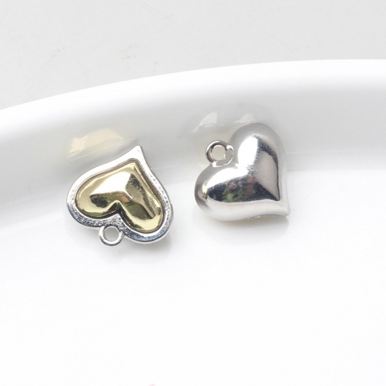 Image de Breloques La Saint Valentin en Alliage de Zinc Argent Mat Doré Deux Couleurs Cœur 3D 16mm x 15mm, 2 Pcs