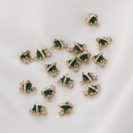 Picture of Brass Galaxy Connectors Charms Pendants Gold Plated Planet Emerald Cubic Zirconia 11mm x 8mm, 2 PCs                                                                                                                                                           