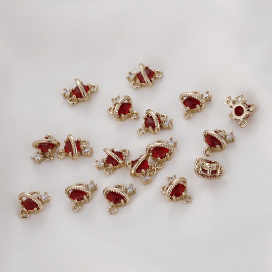 Immagine di Ottone Galassia Pendenti Charms Connettori Oro Placcato Pianeta Rosso Cubic Zirconiae 11mm x 8mm, 2 Pz                                                                                                                                                        