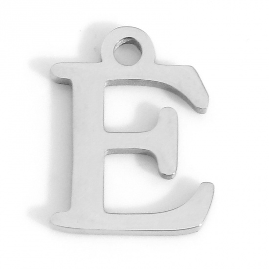 Picture of 304 Stainless Steel Charms Silver Tone Initial Alphabet/ Capital Letter Message " E " 12mm x 9mm, 3 PCs