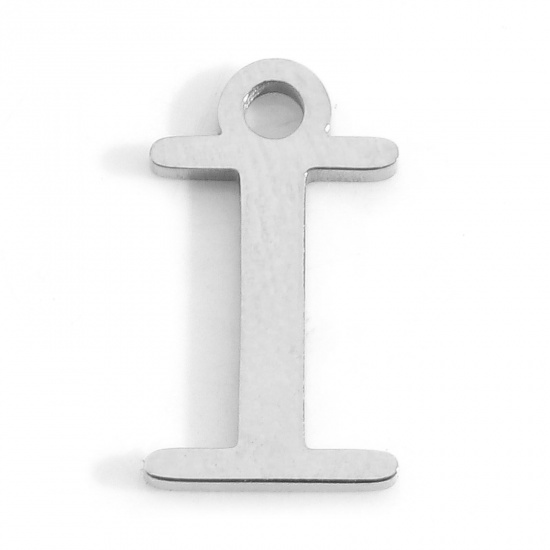 Picture of 304 Stainless Steel Charms Silver Tone Initial Alphabet/ Capital Letter Message " I " 12mm x 7mm, 3 PCs