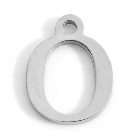 Picture of 304 Stainless Steel Charms Silver Tone Initial Alphabet/ Capital Letter Message " O " 12mm x 9mm, 3 PCs