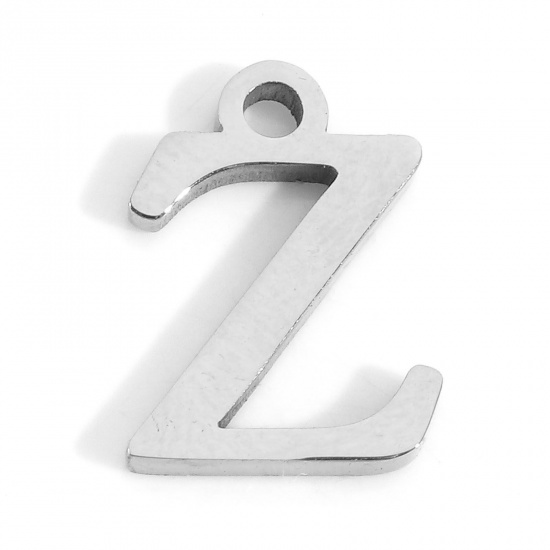 Picture of 304 Stainless Steel Charms Silver Tone Initial Alphabet/ Capital Letter Message " Z " 12mm x 8.5mm, 3 PCs
