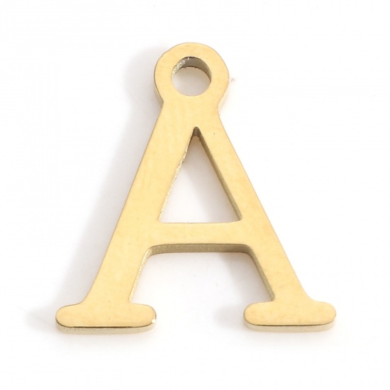 Image de Breloques en 304 Acier Inoxydable Lettre Doré Gravé Mots" A " 12mm x 11mm , 3 Pcs