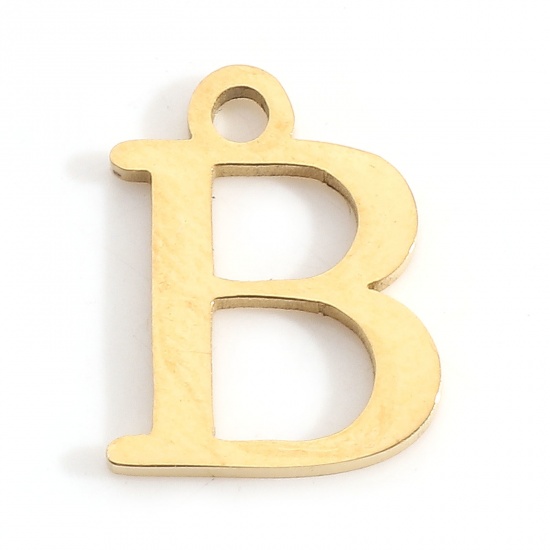 Image de Breloques en 304 Acier Inoxydable Lettre Doré Gravé Mots" B " 12mm x 9mm , 3 Pcs