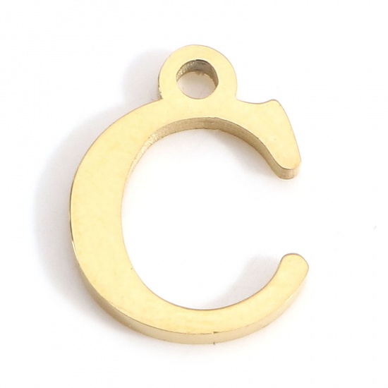 Image de Breloques en 304 Acier Inoxydable Lettre Doré Gravé Mots" C " 12mm x 9mm , 3 Pcs