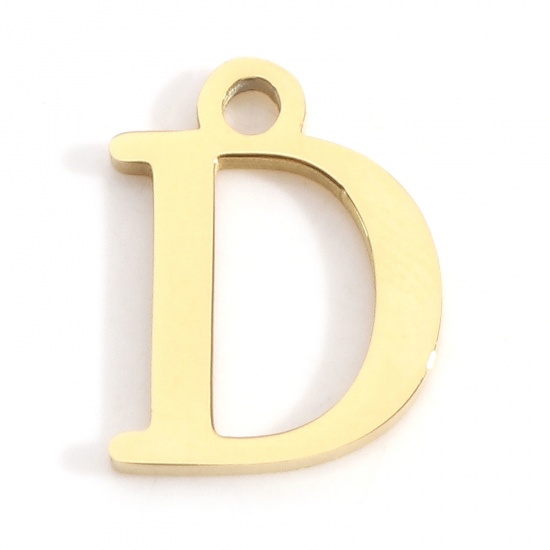 Image de Breloques en 304 Acier Inoxydable Lettre Doré Gravé Mots" D " 12mm x 9mm , 3 Pcs