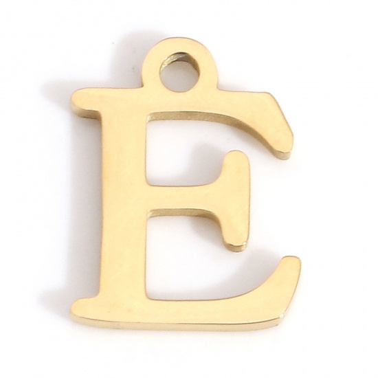 Image de Breloques en 304 Acier Inoxydable Lettre Doré Gravé Mots" E " 12mm x 9mm , 3 Pcs