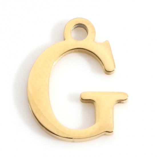 Image de Breloques en 304 Acier Inoxydable Lettre Doré Gravé Mots" G " 12mm x 9.5mm , 3 Pcs