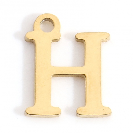 Image de Breloques en 304 Acier Inoxydable Lettre Doré Gravé Mots" H " 12mm x 10mm , 3 Pcs