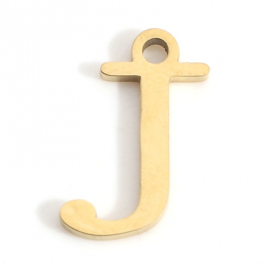Image de Breloques en 304 Acier Inoxydable Lettre Doré Gravé Mots" J " 14mm x 9mm , 3 Pcs