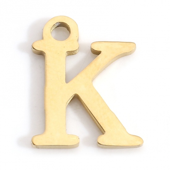 Image de Breloques en 304 Acier Inoxydable Lettre Doré Gravé Mots" K " 11mm x 9mm , 3 Pcs