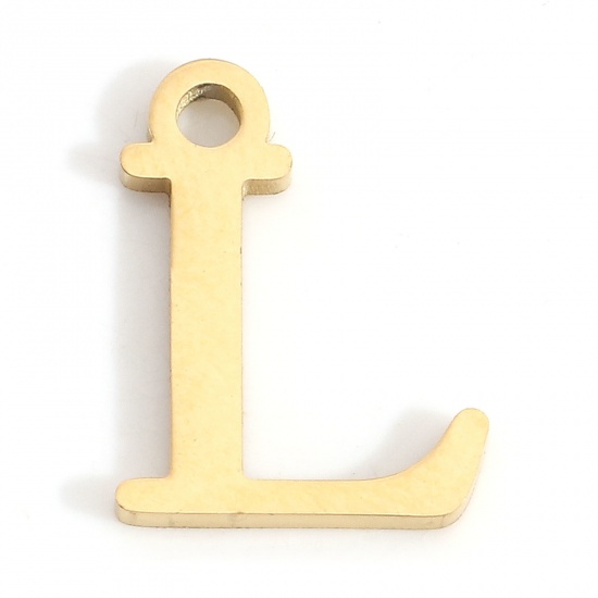 Image de Breloques en 304 Acier Inoxydable Lettre Doré Gravé Mots" L " 12mm x 9mm , 3 Pcs