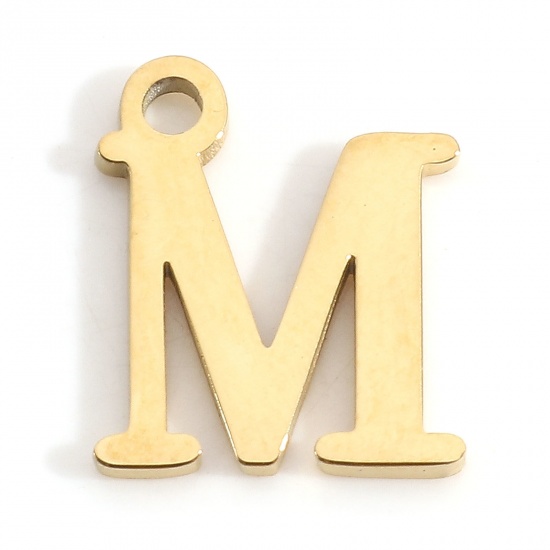 Image de Breloques en 304 Acier Inoxydable Lettre Doré Gravé Mots" M " 12mm x 10mm , 3 Pcs