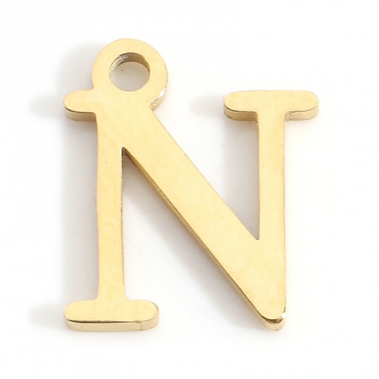 Image de Breloques en 304 Acier Inoxydable Lettre Doré Gravé Mots" N " 12mm x 10mm , 3 Pcs