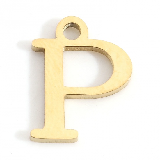 Image de Breloques en 304 Acier Inoxydable Lettre Doré Gravé Mots" P " 12mm x 9mm , 3 Pcs