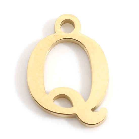Image de Breloques en 304 Acier Inoxydable Lettre Doré Gravé Mots" Q " 13mm x 9mm , 3 Pcs