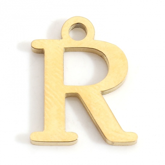 Image de Breloques en 304 Acier Inoxydable Lettre Doré Gravé Mots" R " 12mm x 9.5mm , 3 Pcs