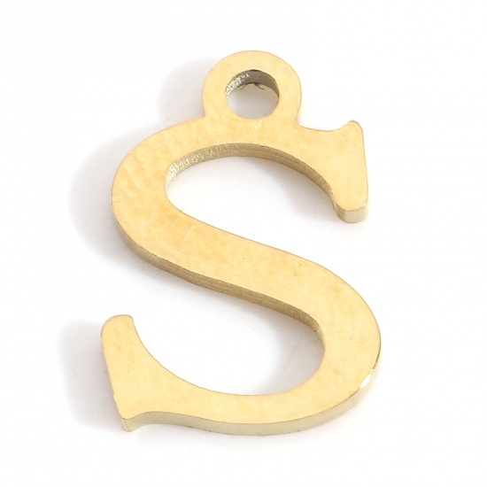Image de Breloques en 304 Acier Inoxydable Lettre Doré Gravé Mots" S " 12mm x 8mm , 3 Pcs