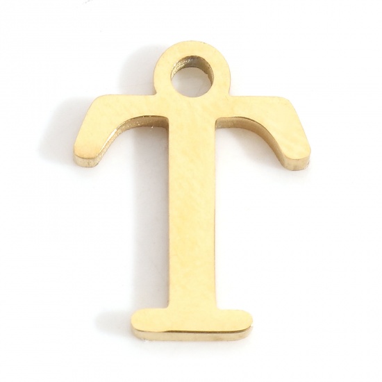Image de Breloques en 304 Acier Inoxydable Lettre Doré Gravé Mots" T " 12mm x 9mm , 3 Pcs