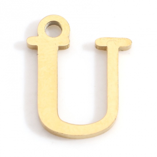 Image de Breloques en 304 Acier Inoxydable Lettre Doré Gravé Mots" U " 12mm x 10mm , 3 Pcs