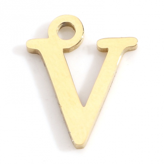 Image de Breloques en 304 Acier Inoxydable Lettre Doré Gravé Mots" V " 12mm x 10mm , 3 Pcs
