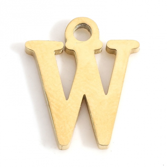 Image de Breloques en 304 Acier Inoxydable Lettre Doré Gravé Mots" W " 12mm x 10mm , 3 Pcs