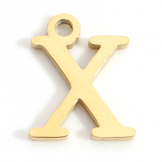 Image de Breloques en 304 Acier Inoxydable Lettre Doré Gravé Mots" X " 12mm x 9.5mm , 3 Pcs