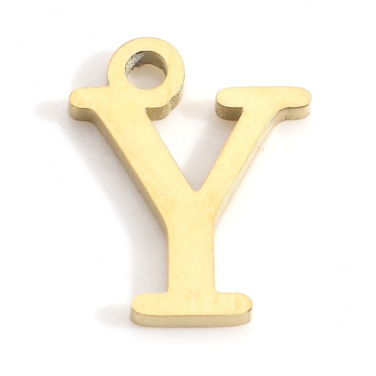 Image de Breloques en 304 Acier Inoxydable Lettre Doré Gravé Mots" Y " 12mm x 9.5mm , 3 Pcs