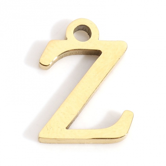 Image de Breloques en 304 Acier Inoxydable Lettre Doré Gravé Mots" Z " 12mm x 8.5mm , 3 Pcs