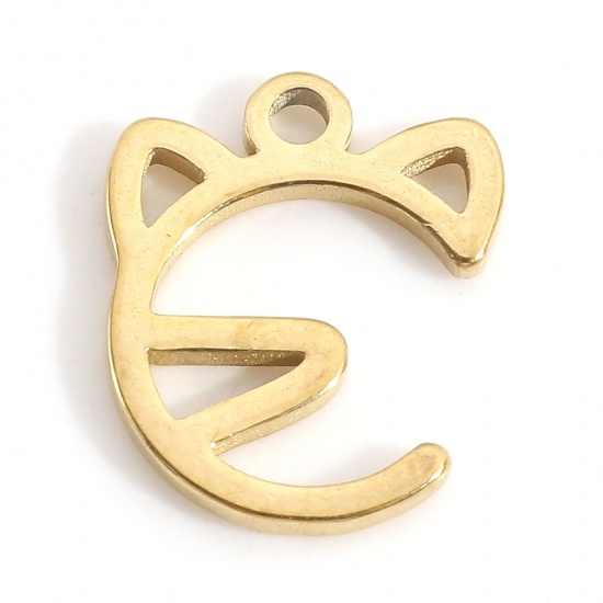Immagine di 201 Acciaio Inossidabile Charms Oro Placcato Gatto Filigrana 10.5mm x 8.5mm, 5 Pz