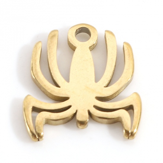 Immagine di 201 Acciaio Inossidabile Charms Oro Placcato Halloween Ragno Filigrana 10mm x 9mm, 5 Pz