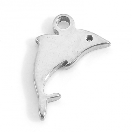 Immagine di 201 Acciaio Inossidabile Charms Tono Argento Delfino Filigrana 10.5mm x 7mm, 5 Pz